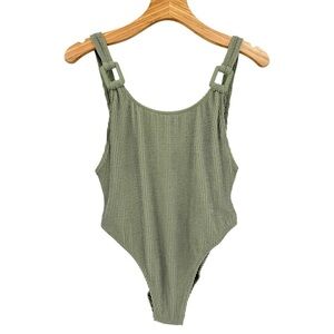 Aerie Crinkle Birthday Scoop Cheekiest One Piece Swimsuit Army Green Size L